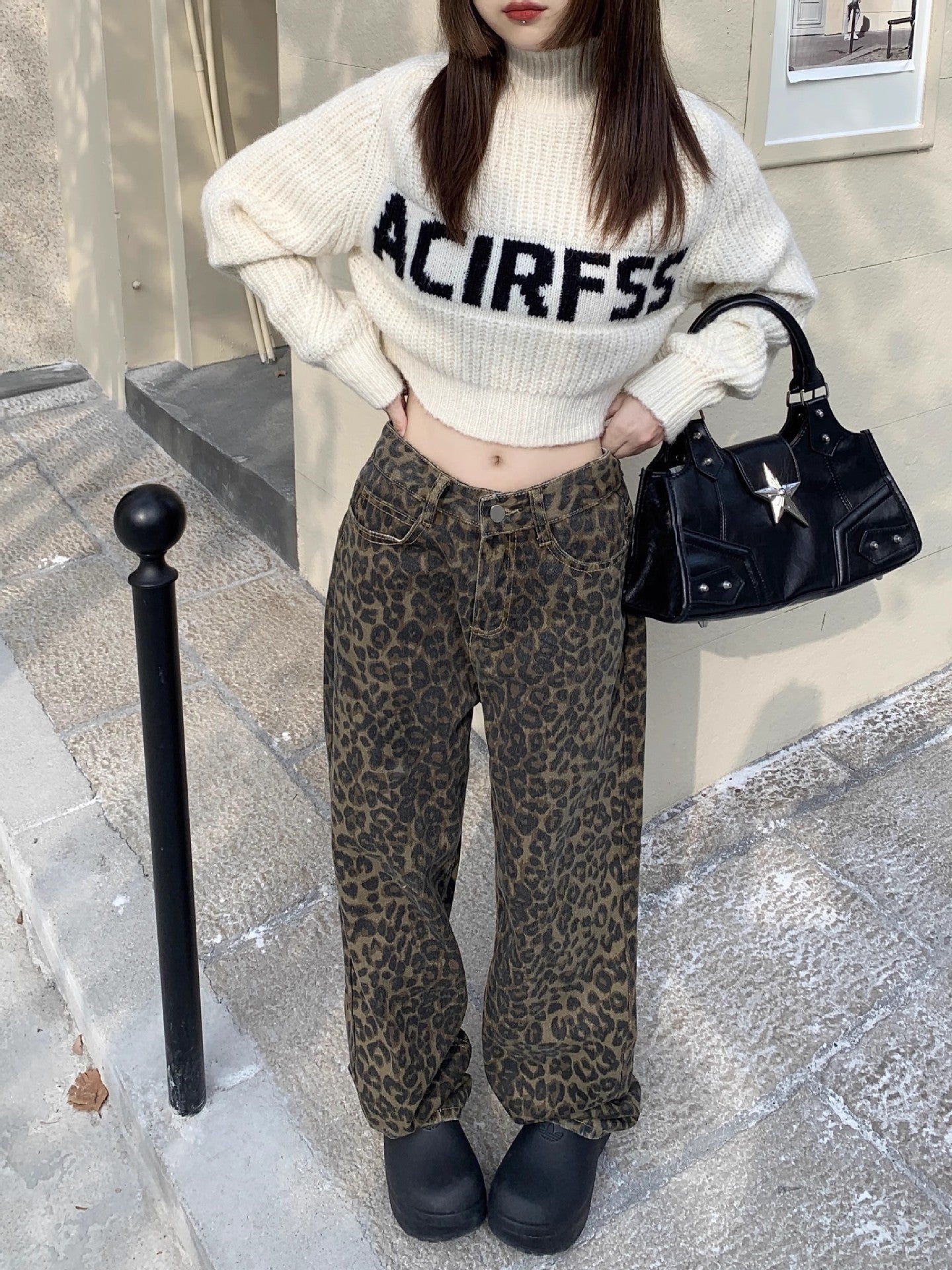 Leopard print jeans