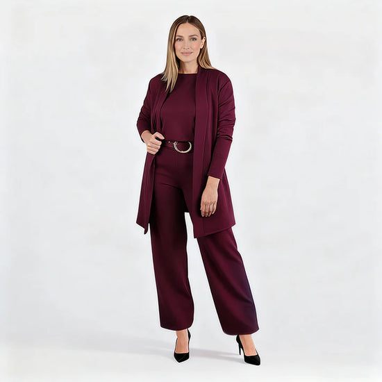 Ensemble élégant 3 pièces – manteau, t-shirt et pantalon