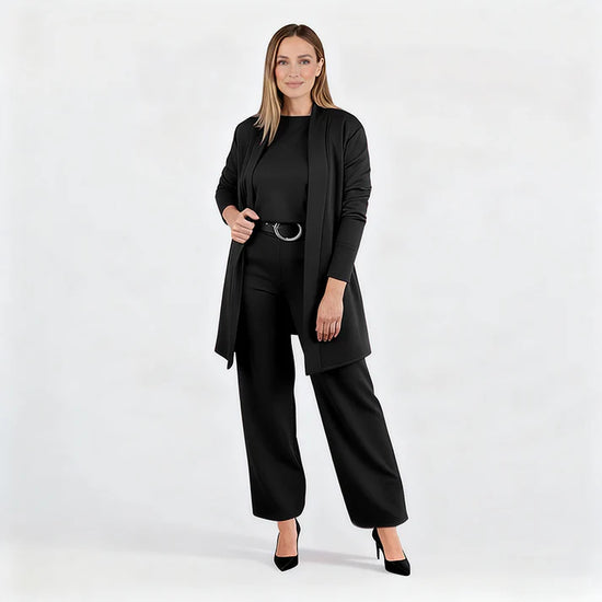 Ensemble élégant 3 pièces – manteau, t-shirt et pantalon