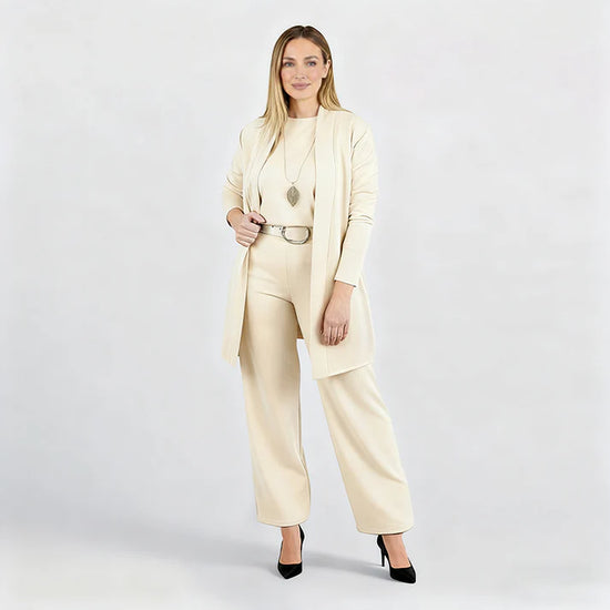 Ensemble élégant 3 pièces – manteau, t-shirt et pantalon